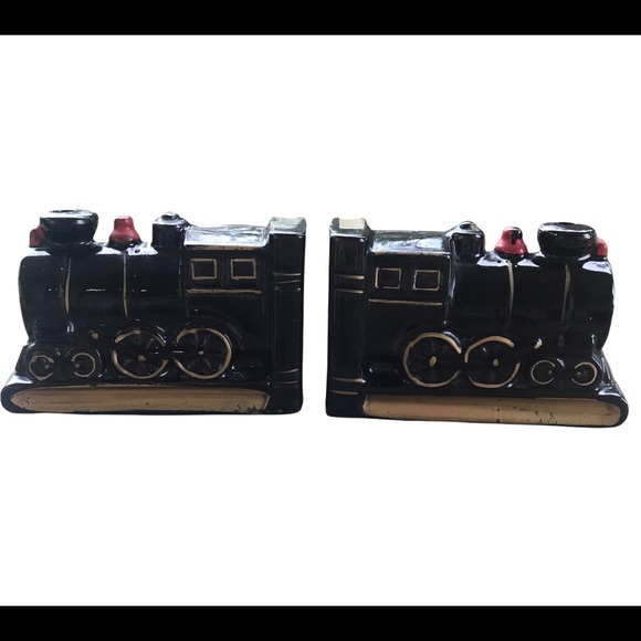Unbranded Other - Vintage 60s Ceramic Locomotive Bookends, Black, Gold, Red, Japan